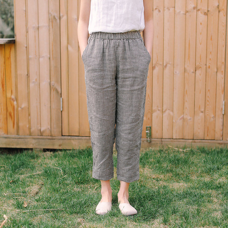 Vuvira Linen Casual Pants Cotton Linen Loose Plaid