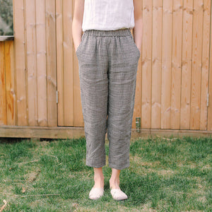 Vuvira Linen Casual Pants Cotton Linen Loose Plaid