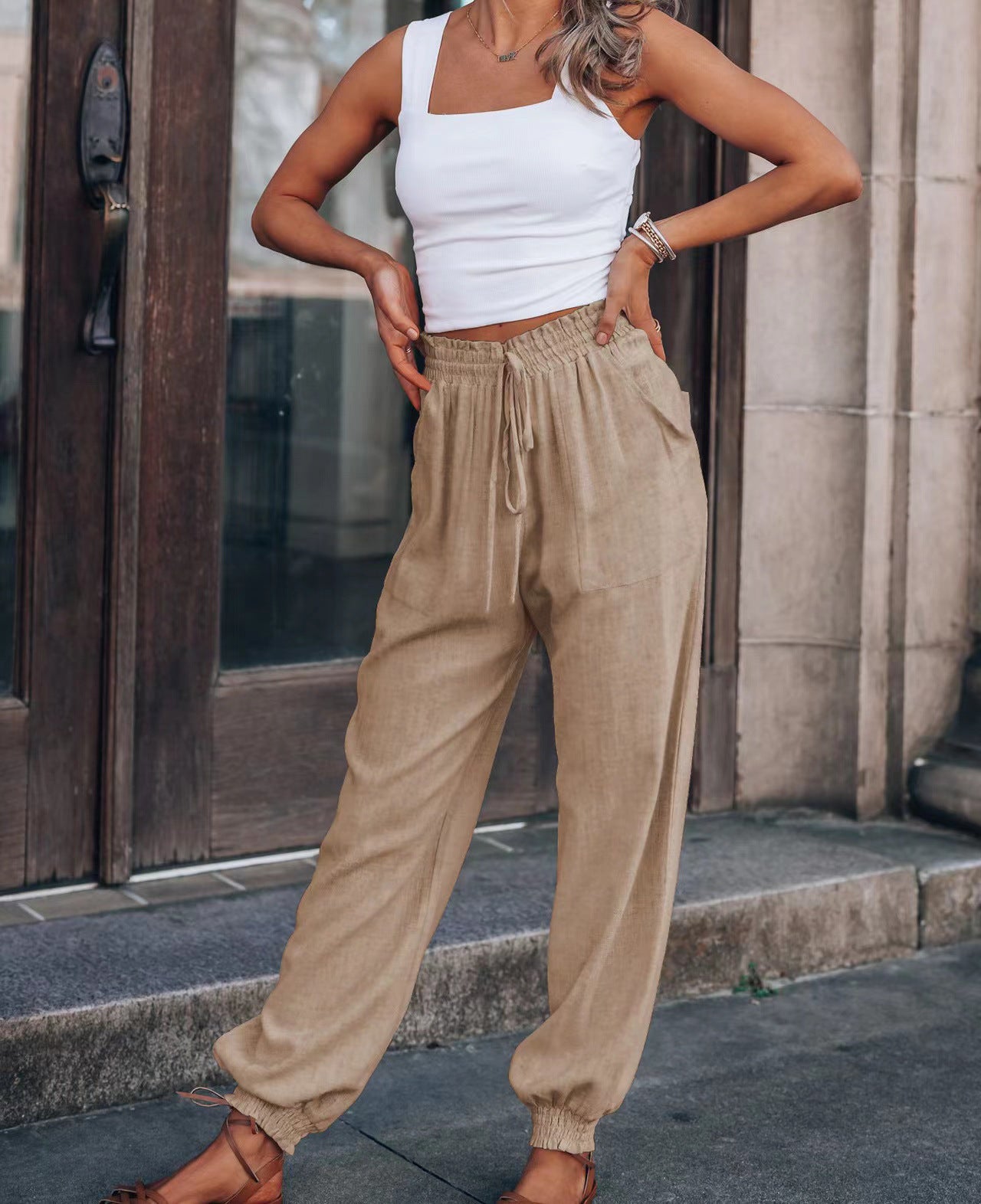 Vuvira Lantern Pants Solid Cotton Linen