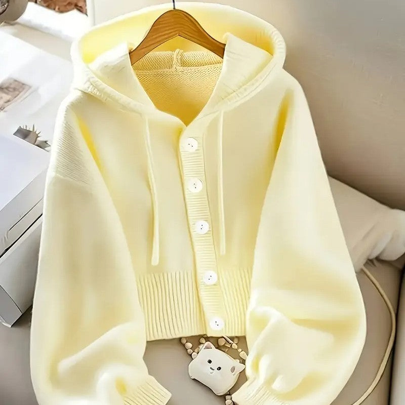 Vuvira Ivory Yellow Oversized Hooded Cardigan