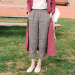 Vuvira Linen Casual Pants Cotton Linen Loose Plaid