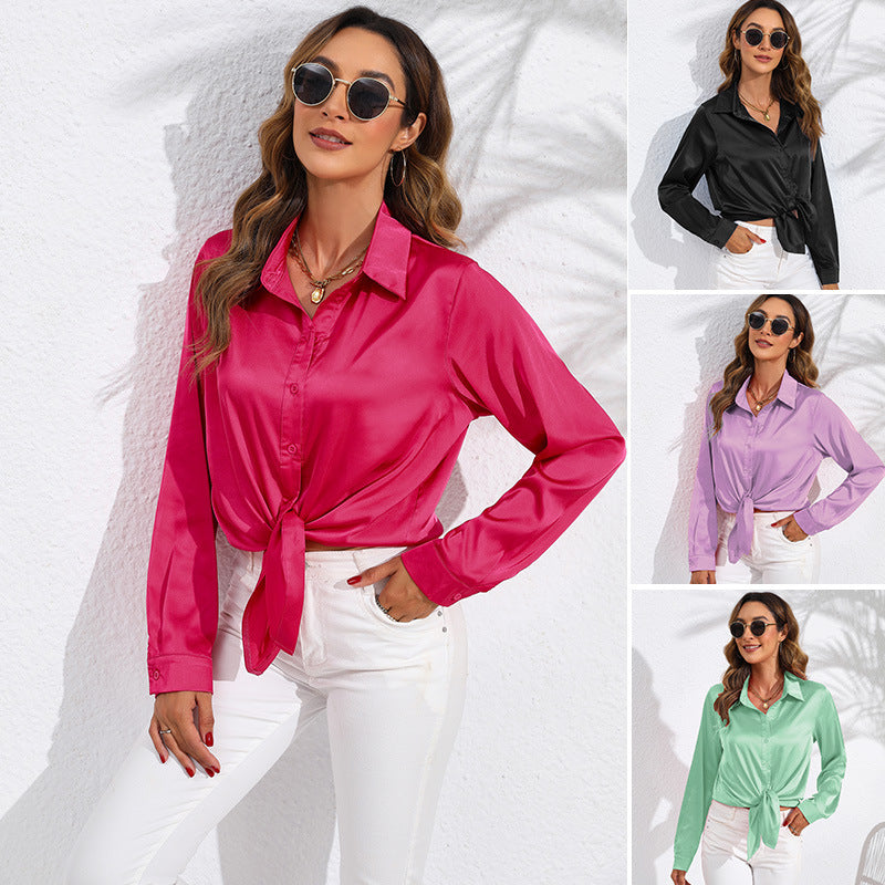 Vuvira Satin Long Sleeve Blouse Women’s Solid Color