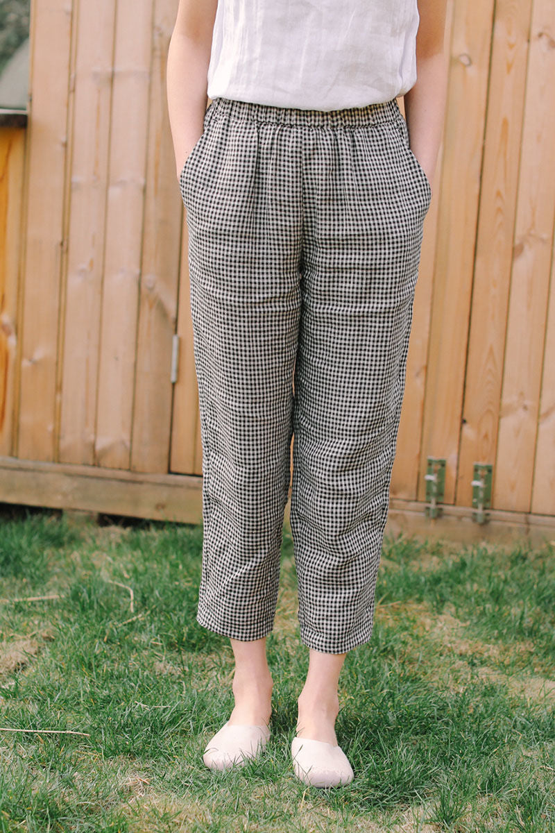 Vuvira Linen Casual Pants Cotton Linen Loose Plaid