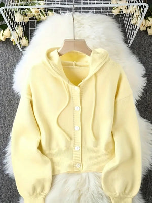 Vuvira Ivory Yellow Oversized Hooded Cardigan