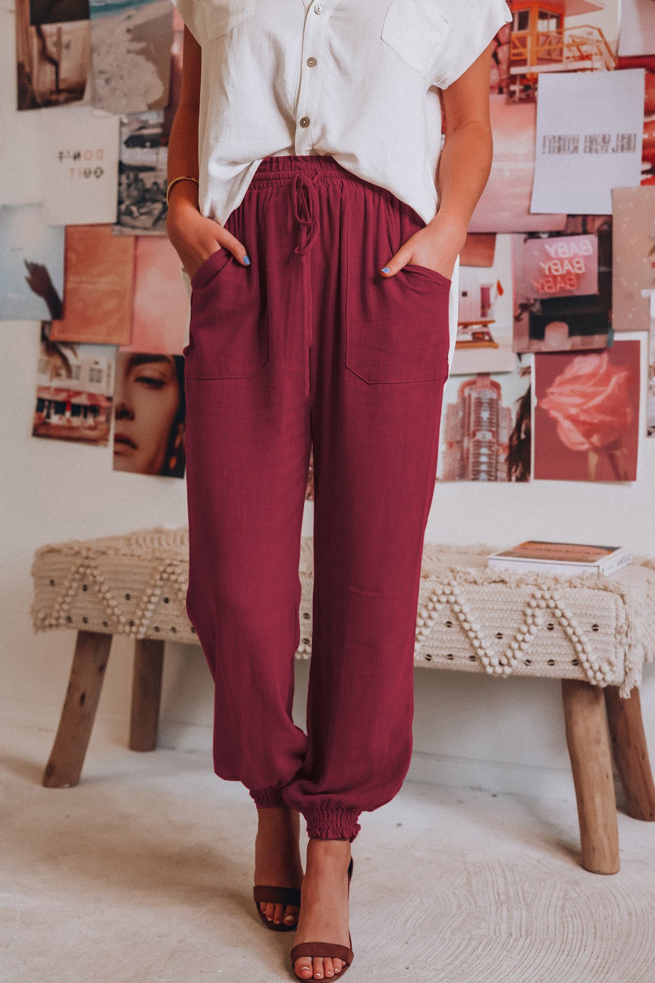 Vuvira Lantern Pants Solid Cotton Linen