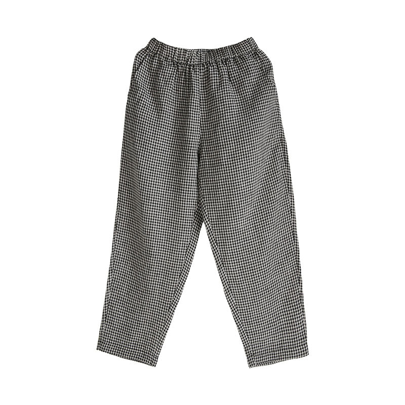 Vuvira Linen Casual Pants Cotton Linen Loose Plaid